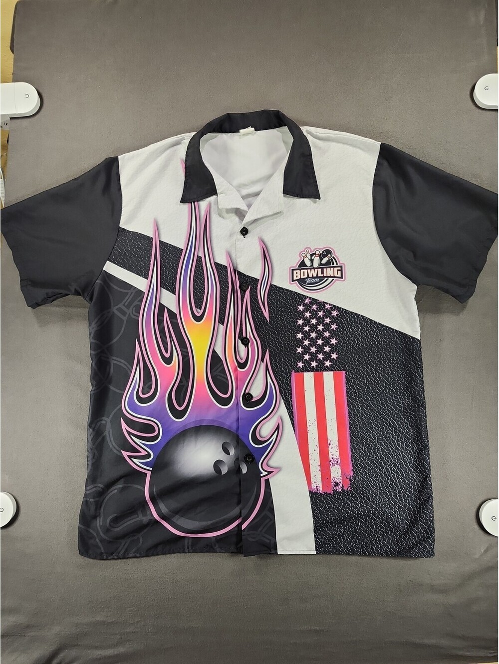 Bowling Team Shirt Mens XL Custom Lisa Vintage Graphic Sport Skull Flames